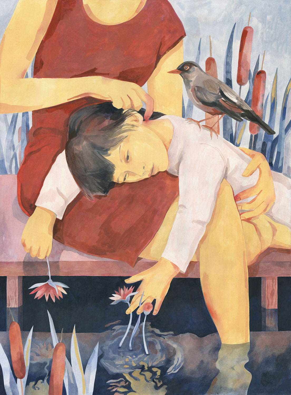 Mothering — Egg tempera and acrylic on paper 76 x 56 cm (2023)